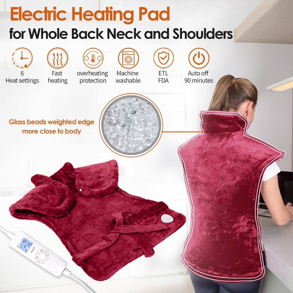 110V US Plug Electric Heating Pad for Whole Back Neck and Shoulders Pain Relief Heat Therapy Glass Weighted Winter Warmer Pads