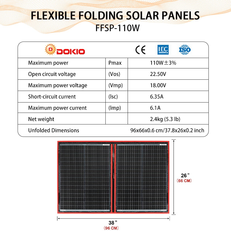 Dokio 18V 80W 100W Solar Panel Kit Foldble Portable Solar Panel Solar Cell For Boats/Out-door Camping Solar Panel Charge 12V