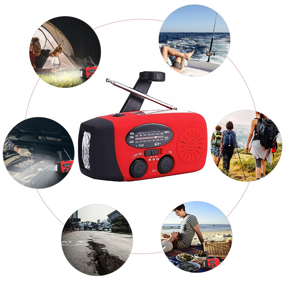 Emergency Radio Sun Powered Hand Crank FM/AM Weather Alert Radio &amp; LED Light Power Bank Function Survival Radio for camping