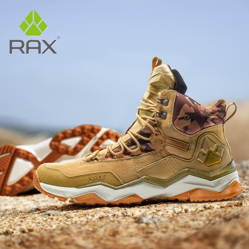 RAX Men Hiking Shoes Mid-top Waterproof Outdoor Sneaker Men Leather Trekking Boots Trail Camping Climbing Hunting Sneakers