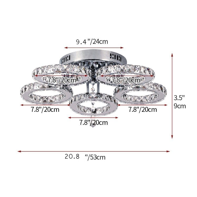 Modern Lustres K9 Crystal Chandelier Ceiling Lamps 3 Rings Stainless Steel Hanging Light Fixture 30W Led Pendant Lamp Home Deco