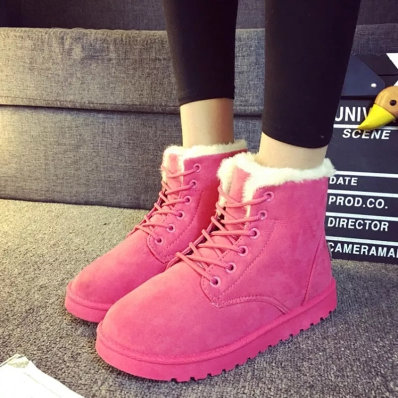 Women Winter Snow Boots Warm Flat  Platform Lace Up Ladies Womens Shoes New Flock Fur Suede Ankle Boots Female