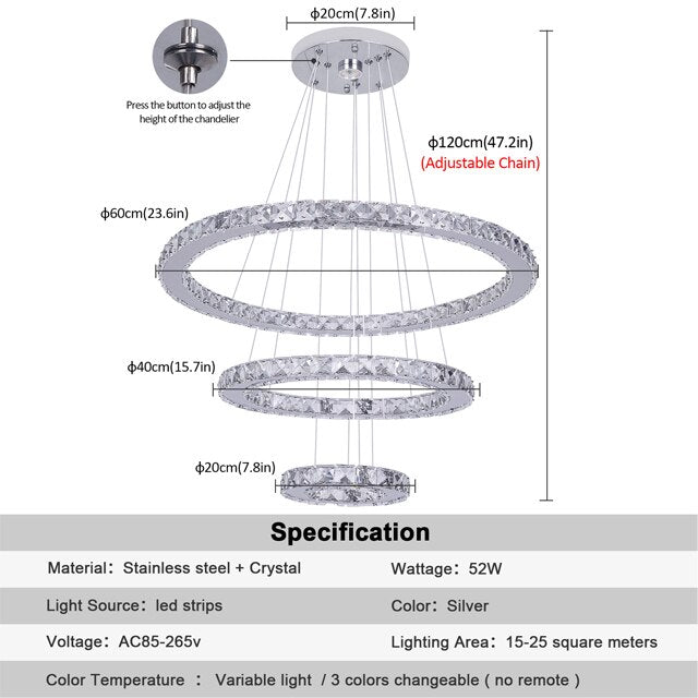 Modern Ring Crystal LED Fixture Home Chrome Lustre Ceiling Lamp Lustres Plafon Living Room Chandelier Kitchen Luminarias Light