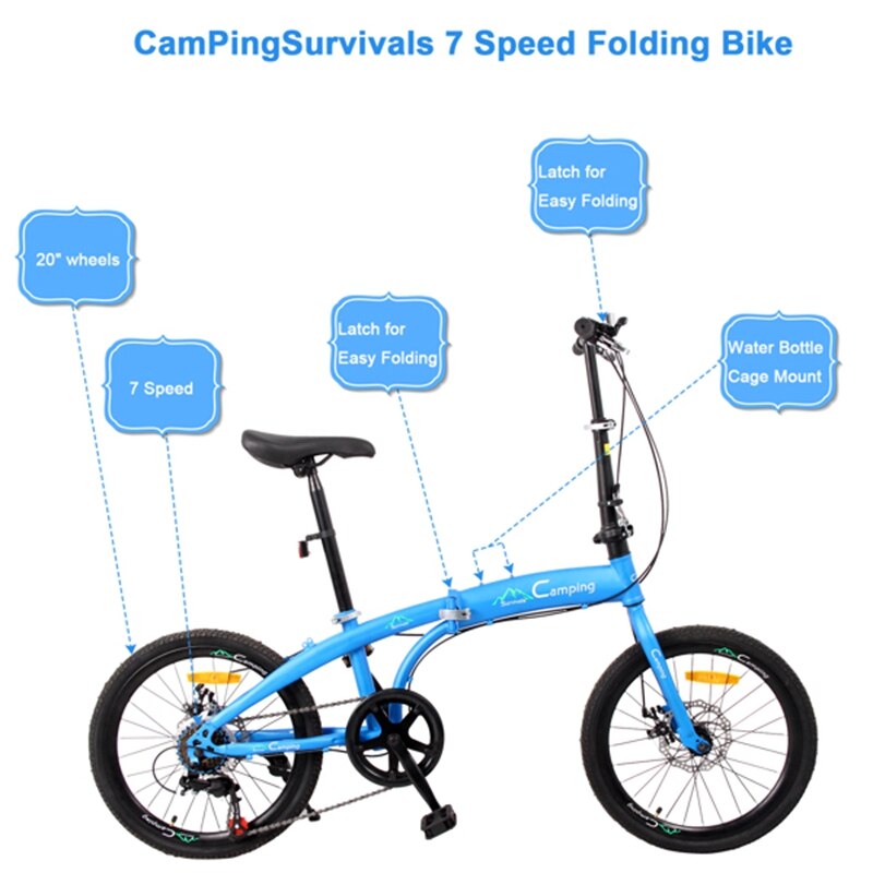 20Inch High Carbon Steel Folding Adult  Bicycle 7 Speed Shock-absorbing Cycling Road Bike For Male Female Student Outdoor Sports