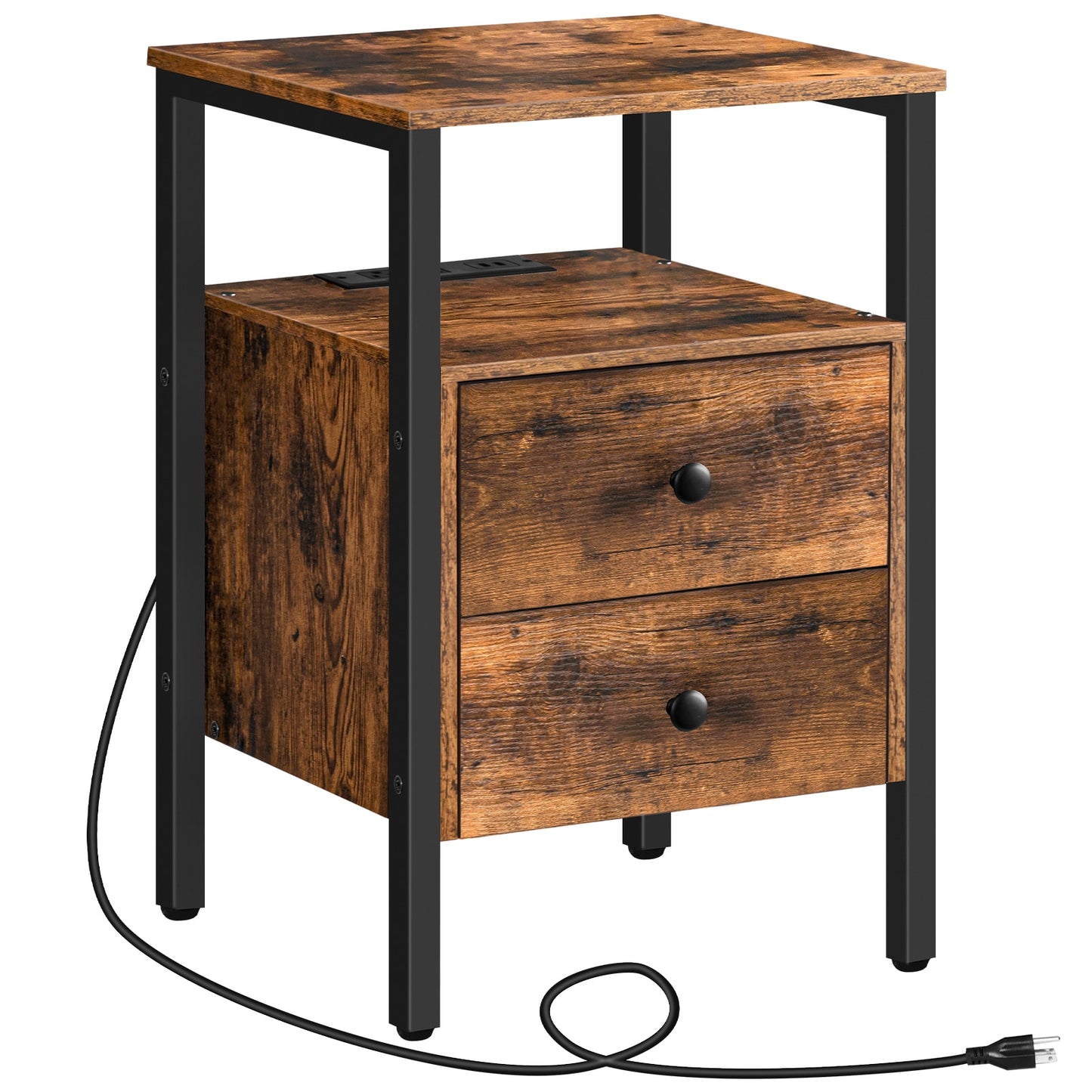 HOOBRO End Table With Charging Station Bedside Table With 2 Drawer &amp;USB Ports & Power Outlets Nightstand For Small Space Bedroom