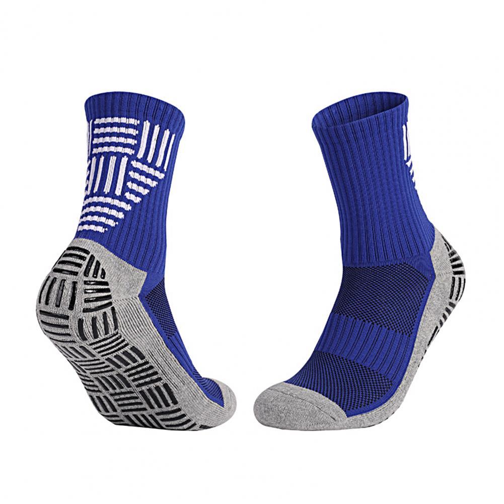 Sports Socks 1 Pair Football Socks Anti-slip Sweat-absorbent Striped Mid Calf Men Soccer Cycling Sports Grip Socks for Running