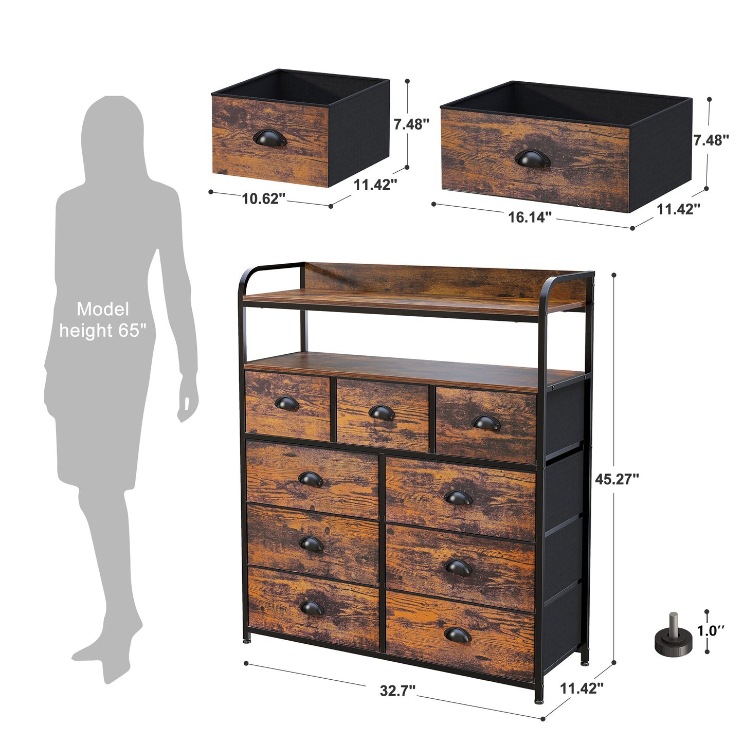 EnHomee Bedroom Dresser with 3 5 7 8 9 12 16 Fabric Drawers Chest Dresser Furniture Large Capacity Wooden Top Bedroom Closets