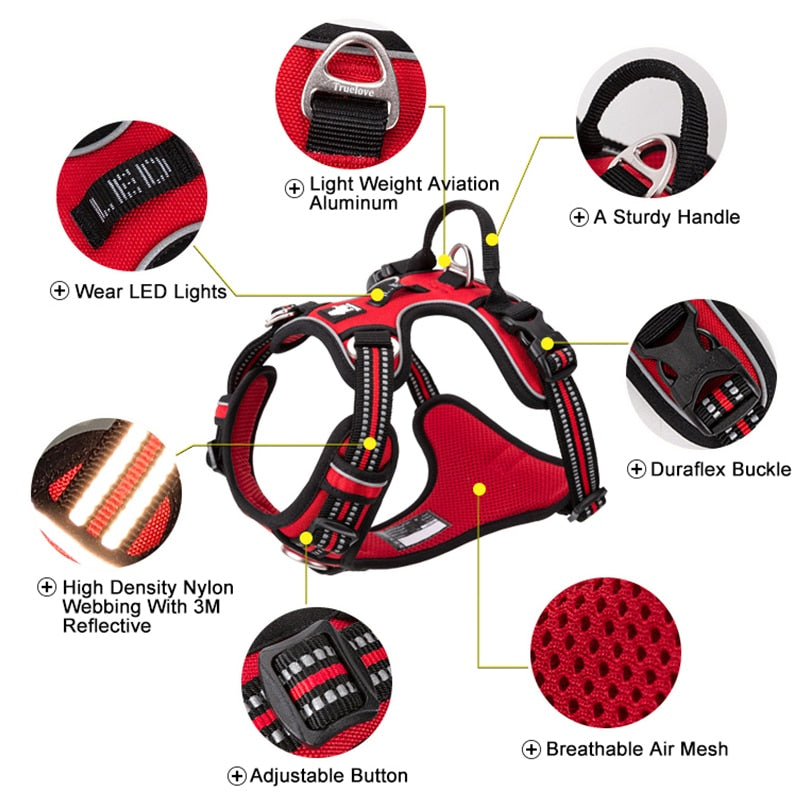 Truelove Pet Reflective Nylon Dog Harness  No Pull Vest Soft Adjustable Medium And Large Dog