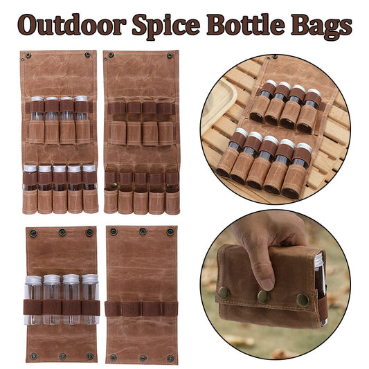 Outdoor Camping Spice Bottle Bags Set Portable Camping Picnic Seasoning Bottles Storage Bag Condiment Jar Cruet Holder Canvas