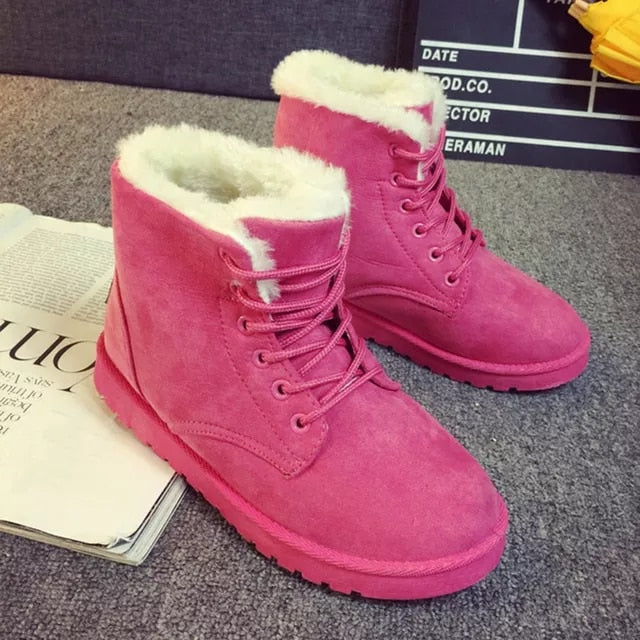 Women Winter Snow Boots Warm Flat  Platform Lace Up Ladies Womens Shoes New Flock Fur Suede Ankle Boots Female