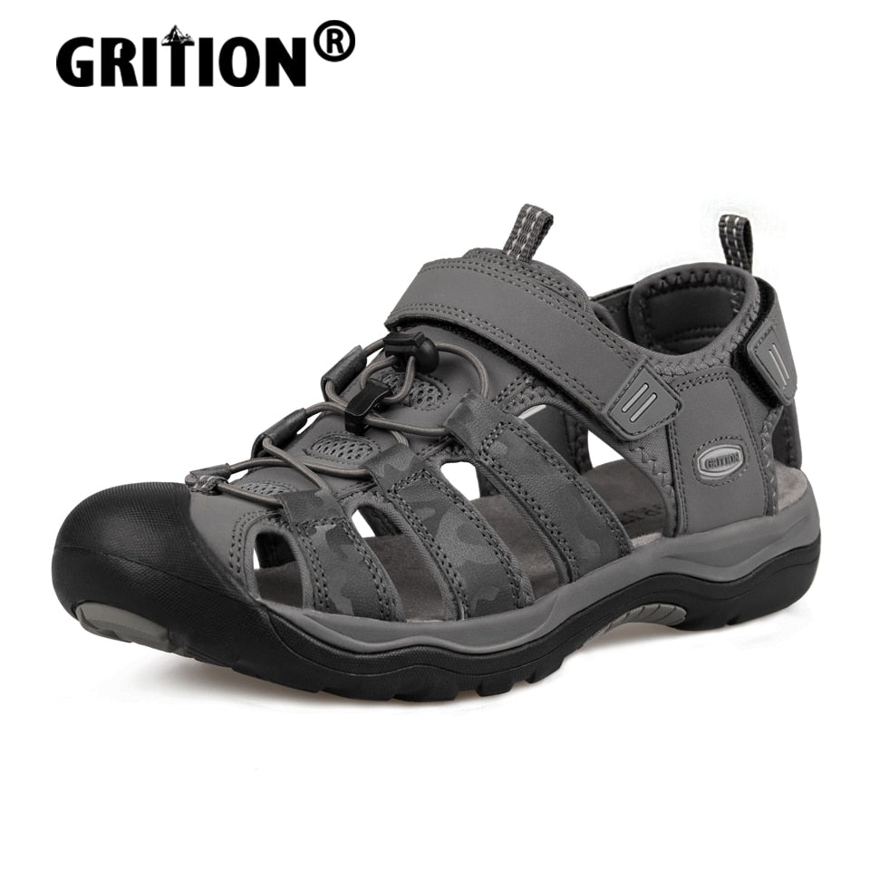 GRITION Mens Outdoor Trekking Sandals Summer Flat Non Slip Collision Avoidance Quick Drying Beach Shoes