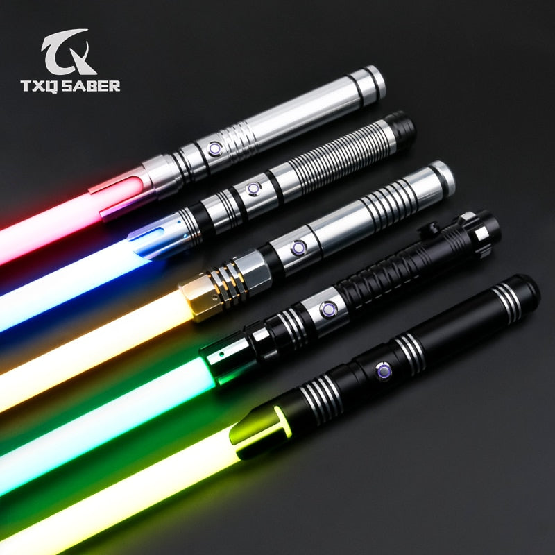 TXQSABER Heavy Dueling RGB / Neo Pixel Smooth Lightsaber colors Changing Metal Hilt Lock up Blaster Laser Jedi Sword Kids Toys