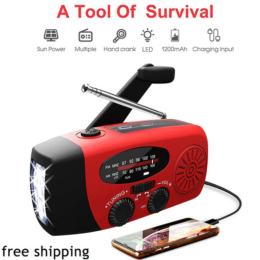 Emergency Radio Sun Powered Hand Crank FM/AM Weather Alert Radio &amp; LED Light Power Bank Function Survival Radio for camping