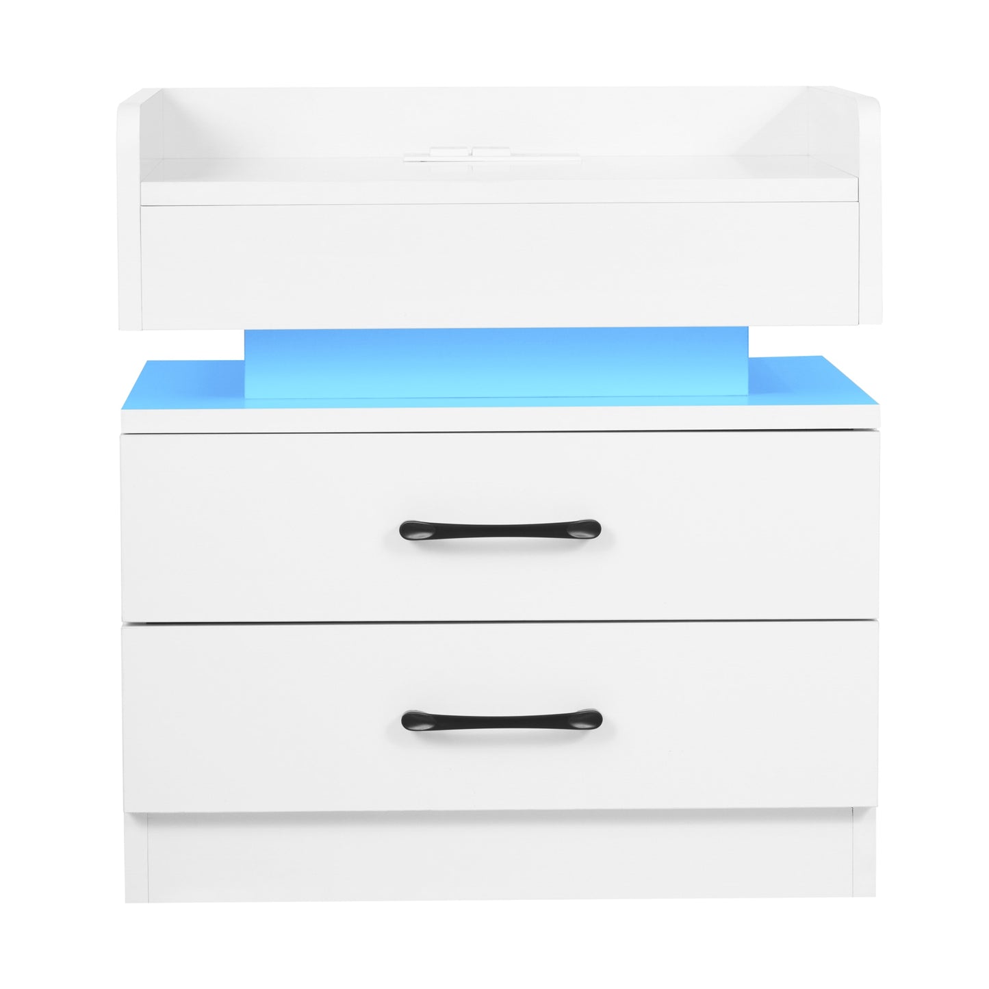 Auto LED Nightstand with Wireless Charging Station &amp; USB Ports,High Gloss Bedside Tables with 2 Drawers