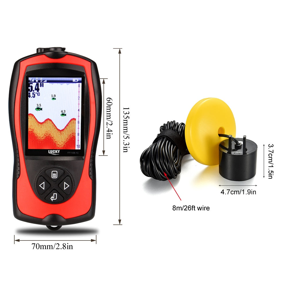 FF1108-1CT/1CLA Portable Fish Finder 100M Depth Fish Alarm Wired Fish Detector 2.4inch TFT Color LCD Fishfinder Fish Locator