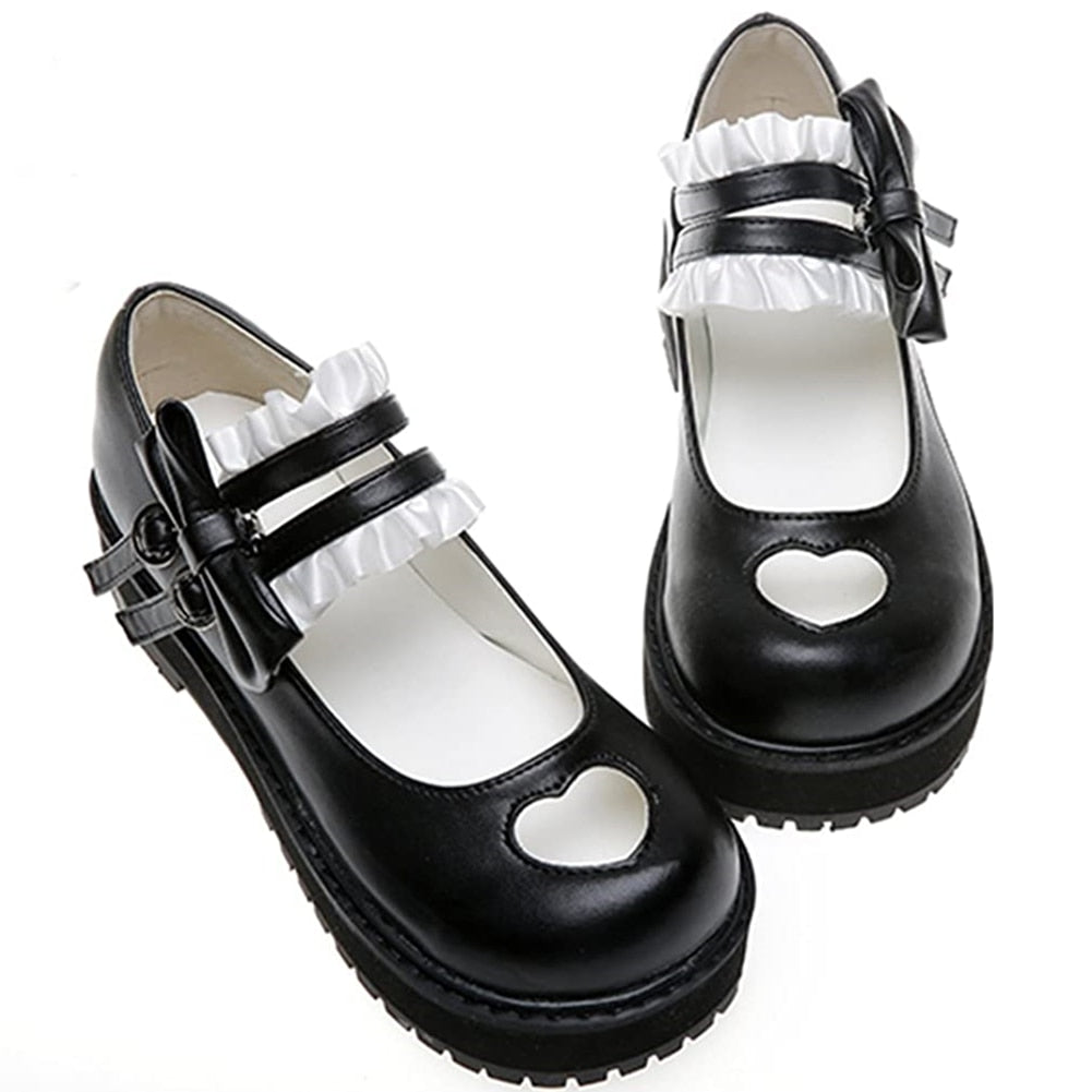 Sweet Lolita Hollow Heart Maid Cosplay Platform Mary Jane Flat Shoes