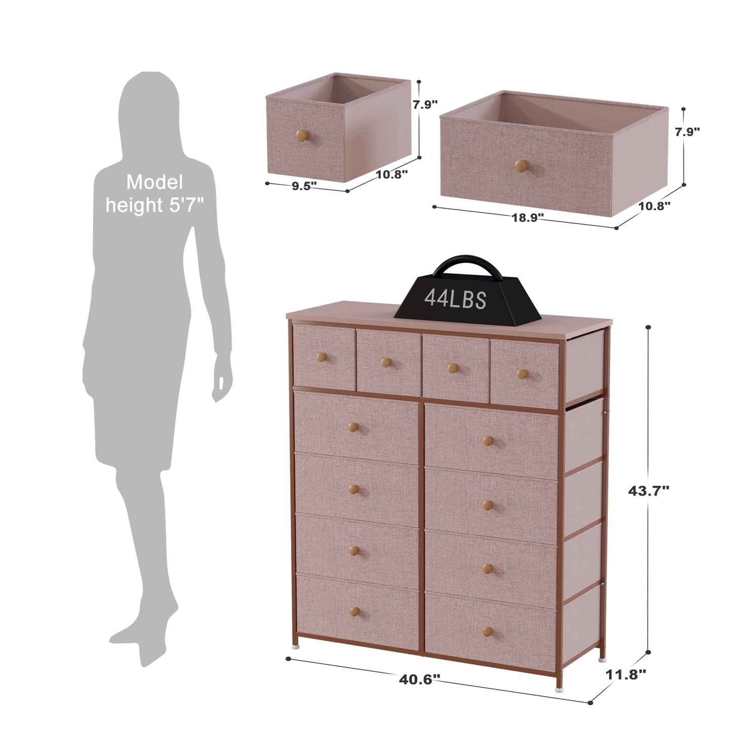 EnHomee Bedroom Dresser with 3 5 7 8 9 12 16 Fabric Drawers Chest Dresser Furniture Large Capacity Wooden Top Bedroom Closets