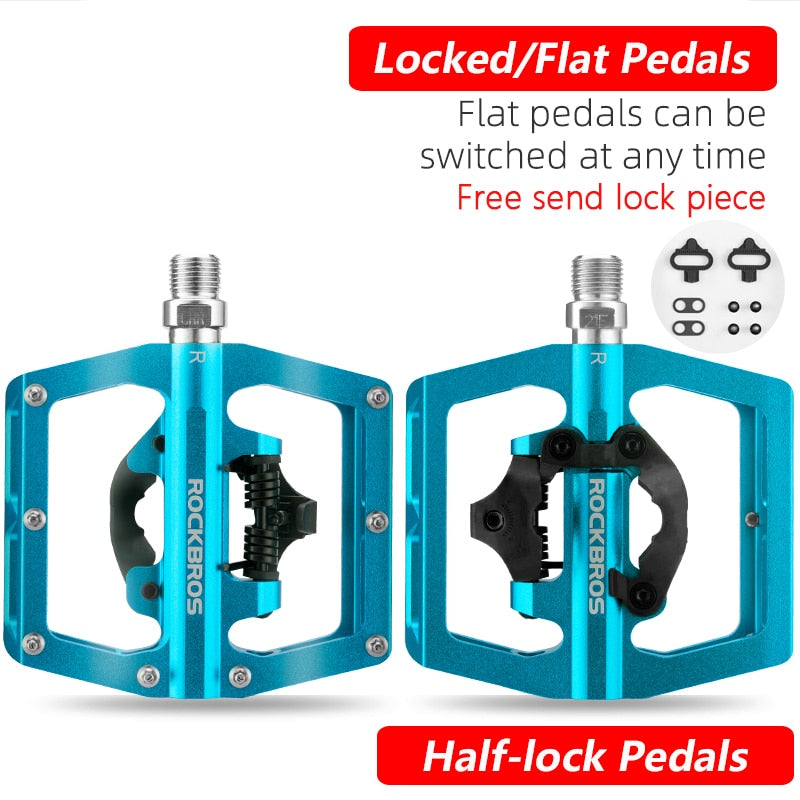 ROCKBROS Bicycle Pedal Non-Slip MTB Bike Pedals Aluminum Alloy Flat Platform Applicable SPD Waterproof Cycling Accessories