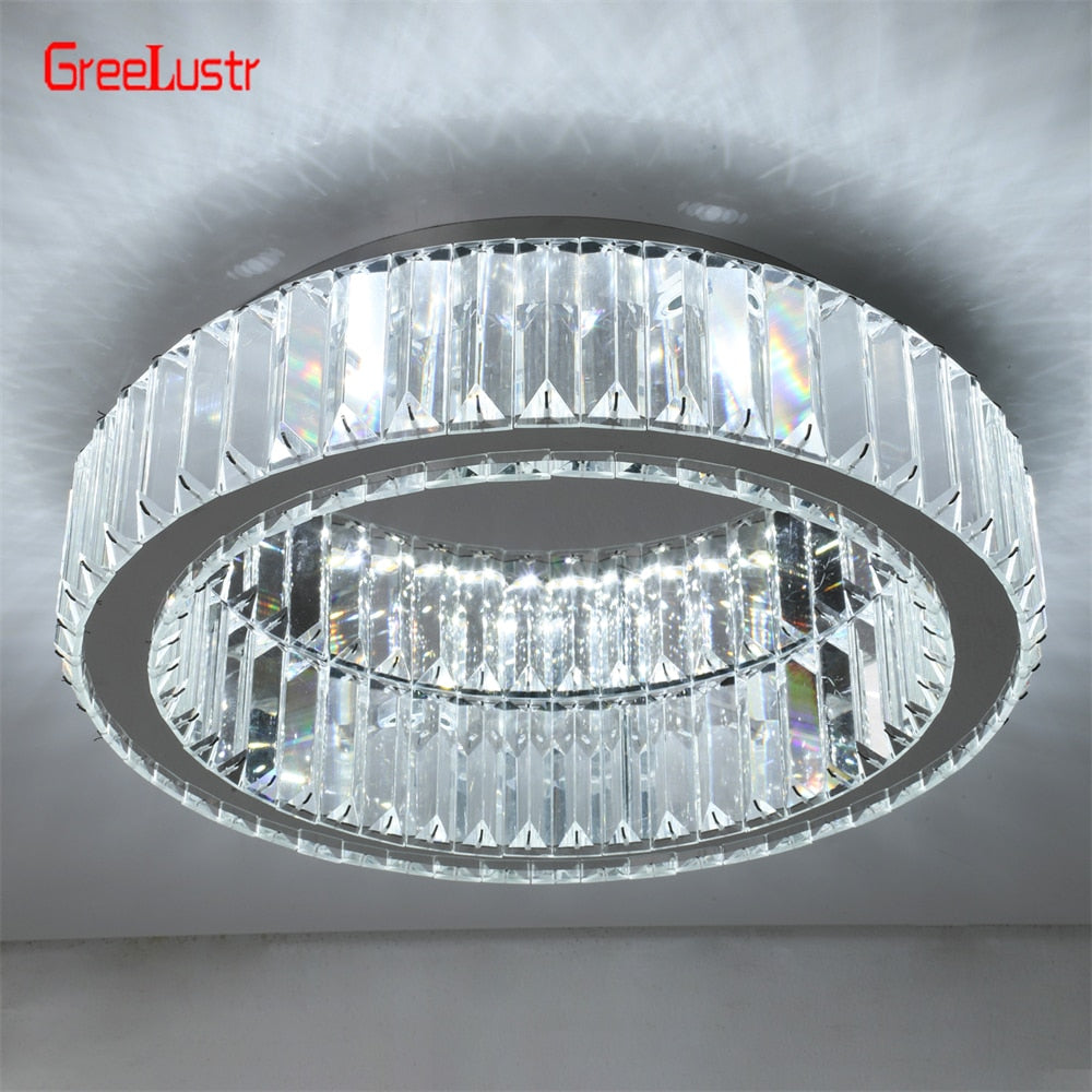 Modern Big Crystal Round Led Chandelier Dimmable Ceiling Light Fixture with Remote for Foyer Hall Bedroom Indoor Lights  Lustres