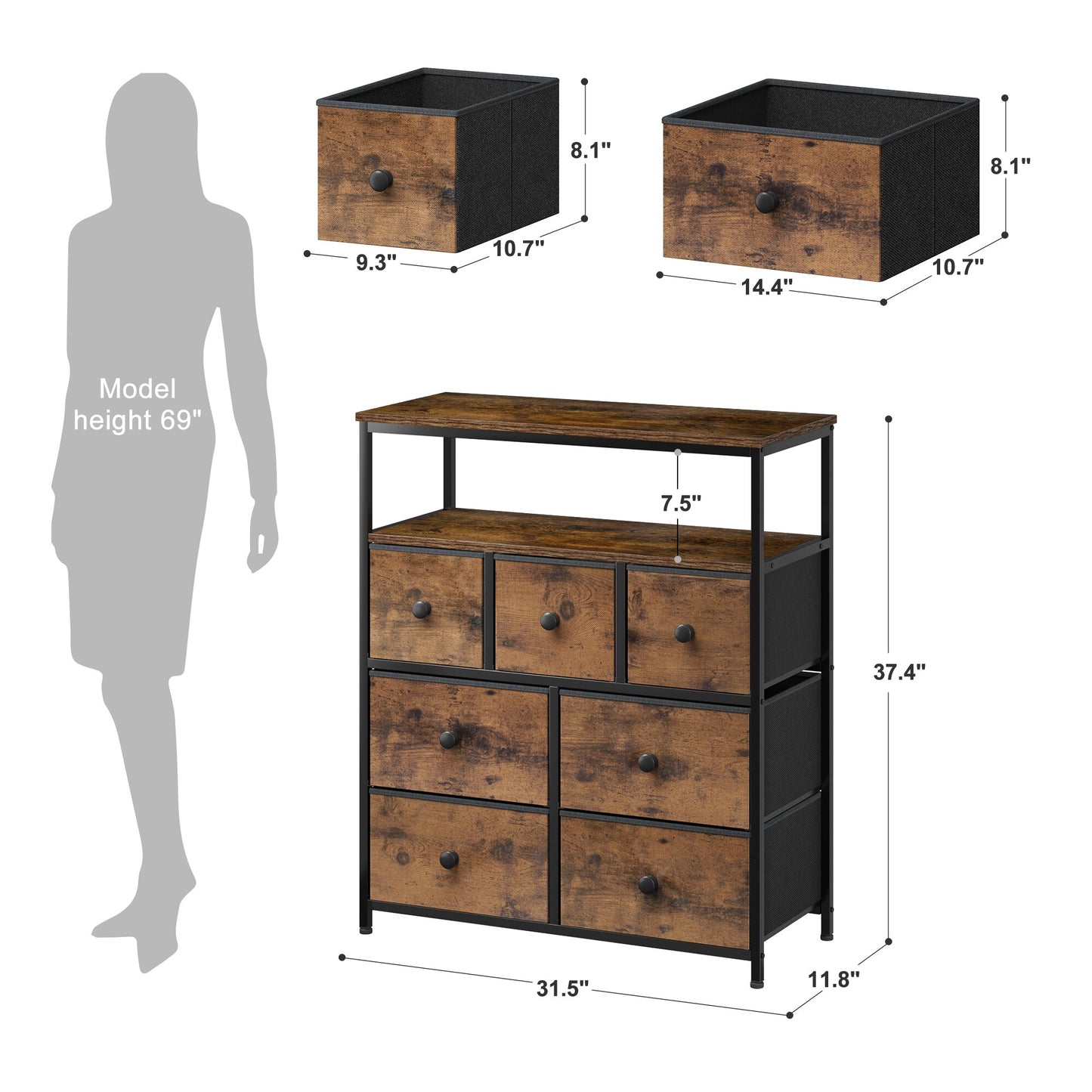 EnHomee Bedroom Dresser with 3 5 7 8 9 12 16 Fabric Drawers Chest Dresser Furniture Large Capacity Wooden Top Bedroom Closets