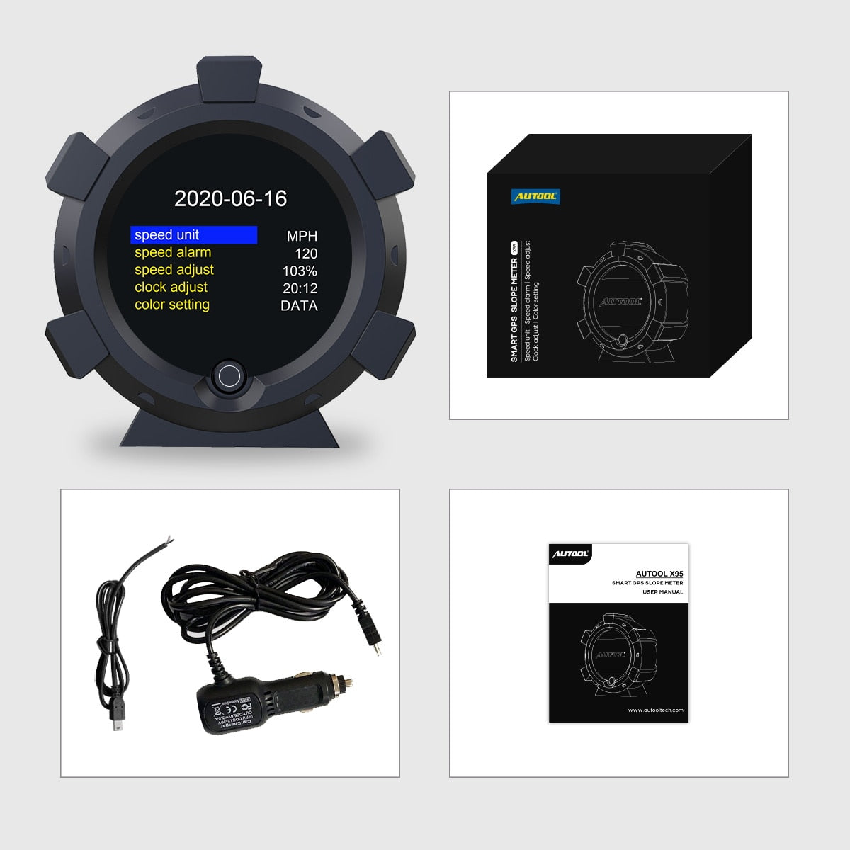 AUTOOL X95 Car 4x4 Inclinometer Provide Slope Angle Speed Satellite Timing GPS Off-road Vehicle Accessories Multifunction Meter