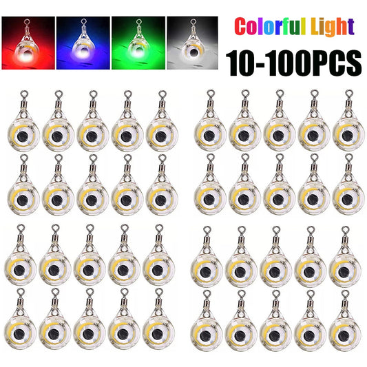 10-100pcs Mini Fishing Lure Light LED Deep Drop Underwater Eye Shape Fishing Squid Fishing Bait Luminous Lure to Attracting Fish