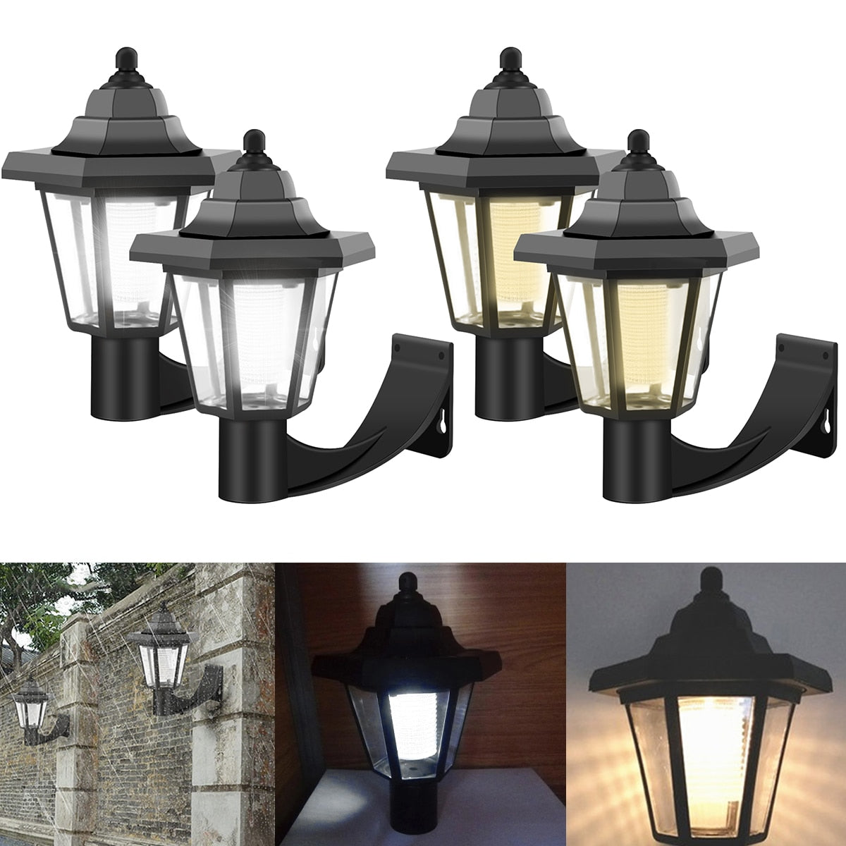 2PCS Solar LED Light Outdoor Wall Lamp Garden Light Hexagonal Solar Lantern Light Waterproof