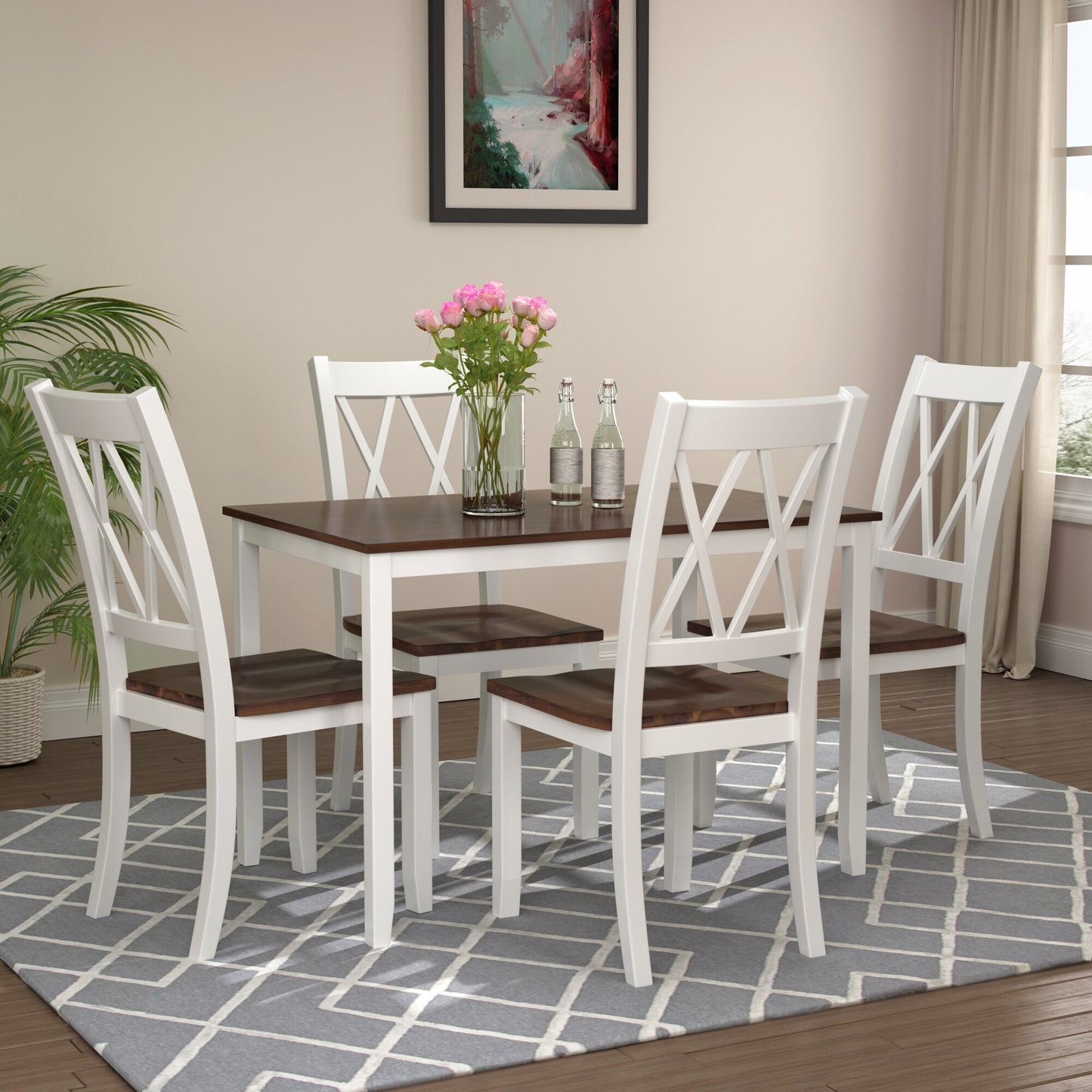 American Kitchen Table Minimalist Wood 5-Piece With 4 X-Back Chairs For Small Places Dining Table And Chair Set For Living Room