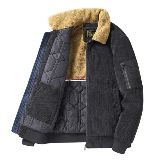 Winter Jacket Men Winter New Corduroy Cotton-padded Jacket Mens Lapel Loose Plus Velvet Coat Thick Cotton Coats