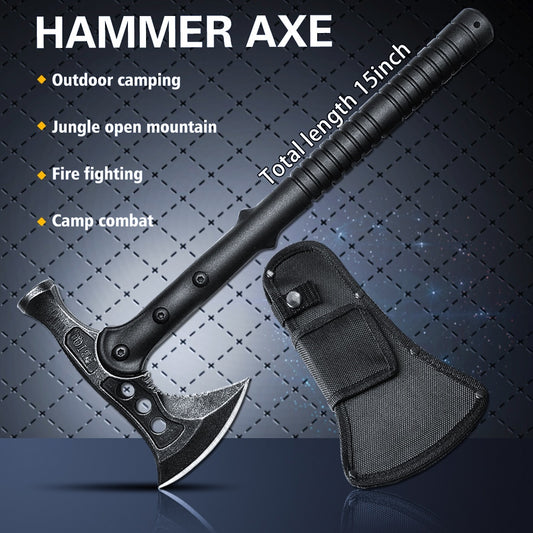 Camping Survival Hatchet Portable Hammer Forged Steel Construction Tomahawk Anti-Slip & Shock Reduction Grip Tactical Axes Knife