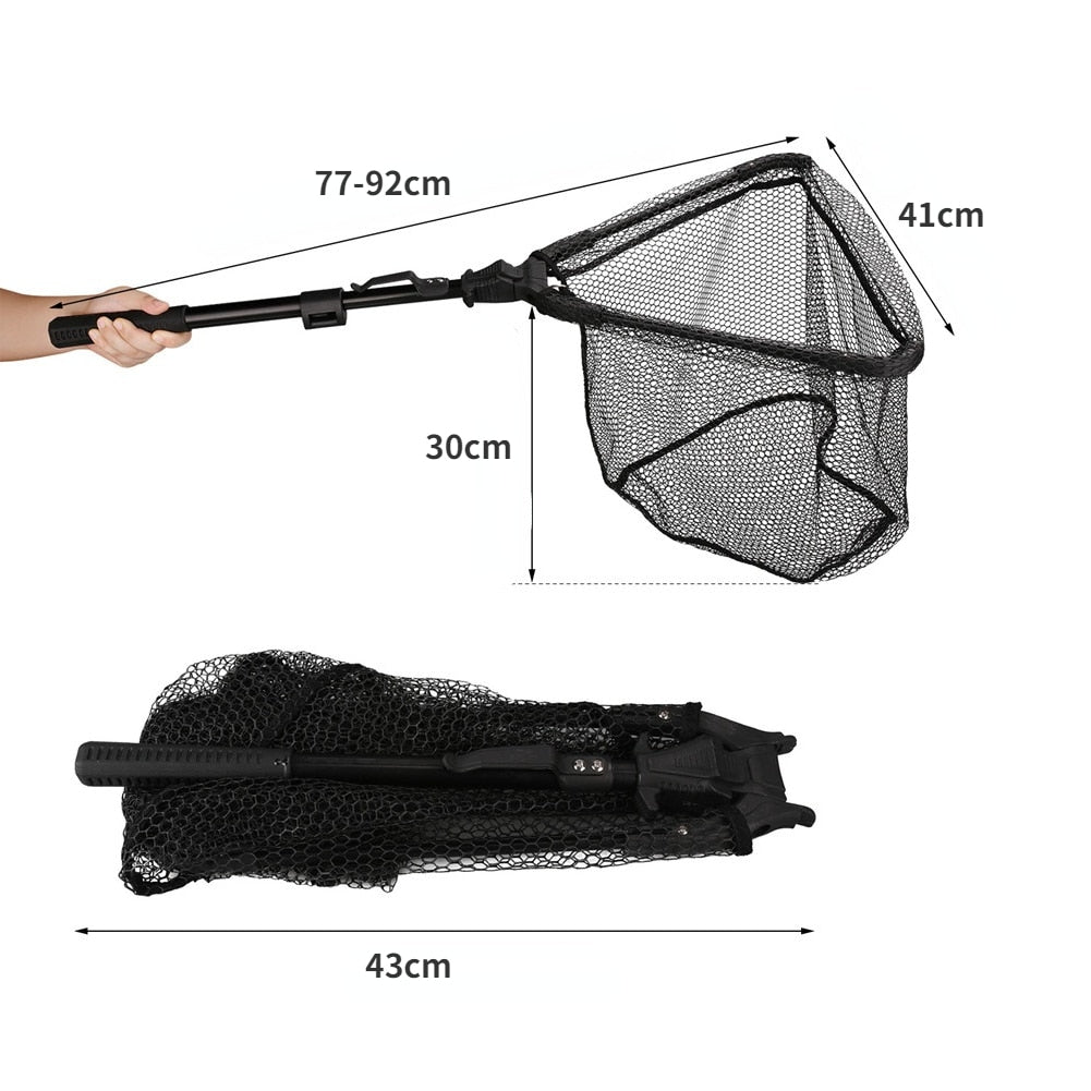 190cm 130cm 55cm Telescopic Landing Net Folding Fishing Pole Extending Fly Carp Course Sea Mesh Fishing Net For Fly Fishing