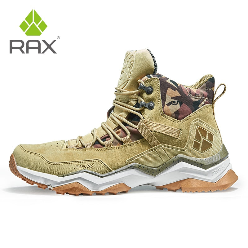 RAX Men Hiking Shoes Mid-top Waterproof Outdoor Sneaker Men Leather Trekking Boots Trail Camping Climbing Hunting Sneakers