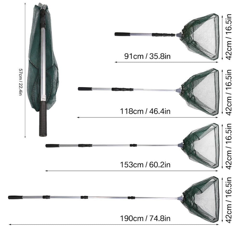 190cm 130cm 55cm Telescopic Landing Net Folding Fishing Pole Extending Fly Carp Course Sea Mesh Fishing Net For Fly Fishing