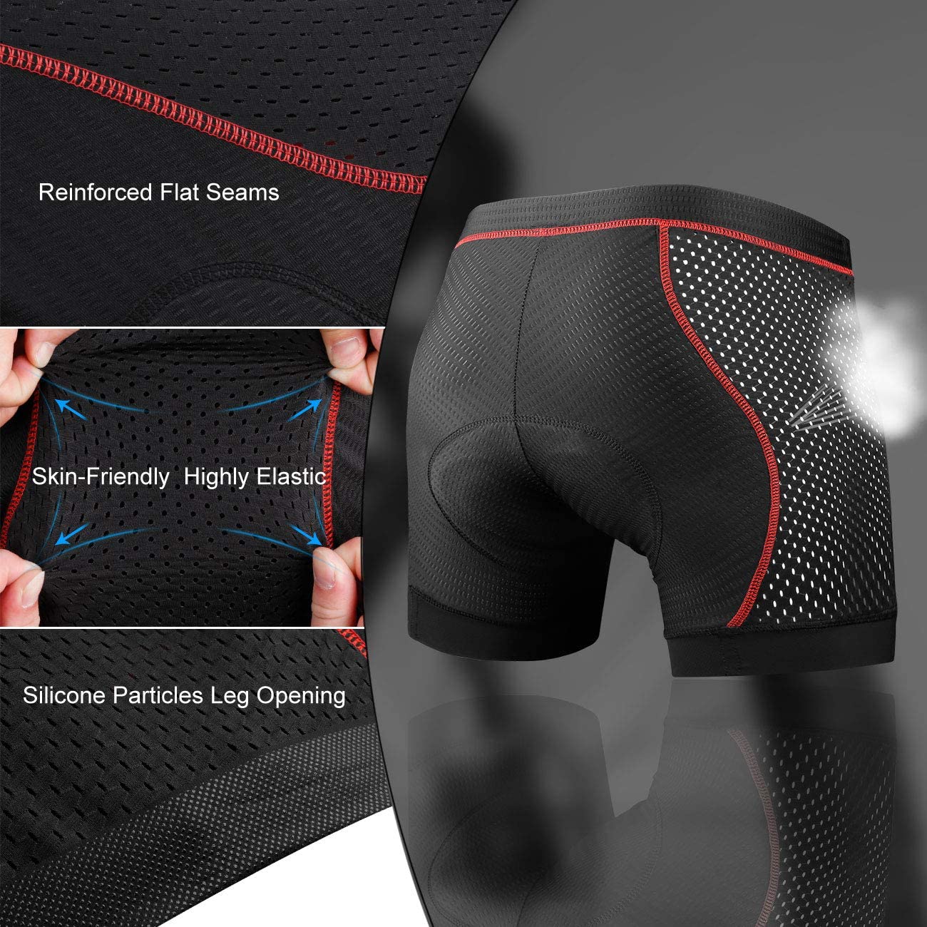 X-TIGER Cycling Underwear Mens Cycling Shorts 5D Gel Pad Breathable Shockproof Bicycle Underpant MTB Biking Riding Shorts