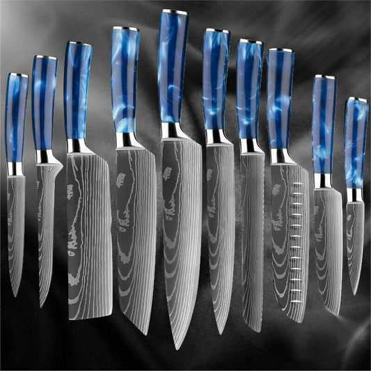 10 Pcs Set Kitchen Knives Set Japanese Damascus Pattern Chef Knife Set Stainless Steel Ultra-Sharp Blade Knives For Chefs Gift