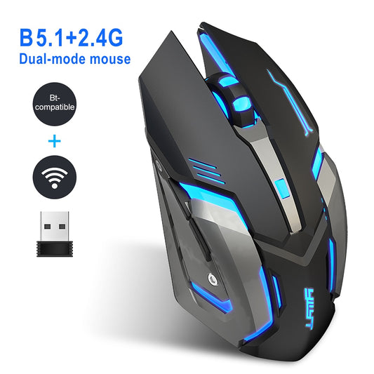 Wireless 2.4GHz Gaming Mouse 2400 DPI Optical LED Backlit USB Rechargeable Silent Mice 6 Buttons Design For PC Laptop