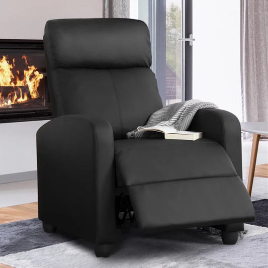 Easyfashion Faux Leather Push Back Theater Recliner Sofa Waterproof Leisure Lazy Single Sofa For Living Room Bedroom