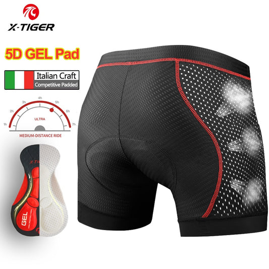 X-TIGER Cycling Underwear Mens Cycling Shorts 5D Gel Pad Breathable Shockproof Bicycle Underpant MTB Biking Riding Shorts