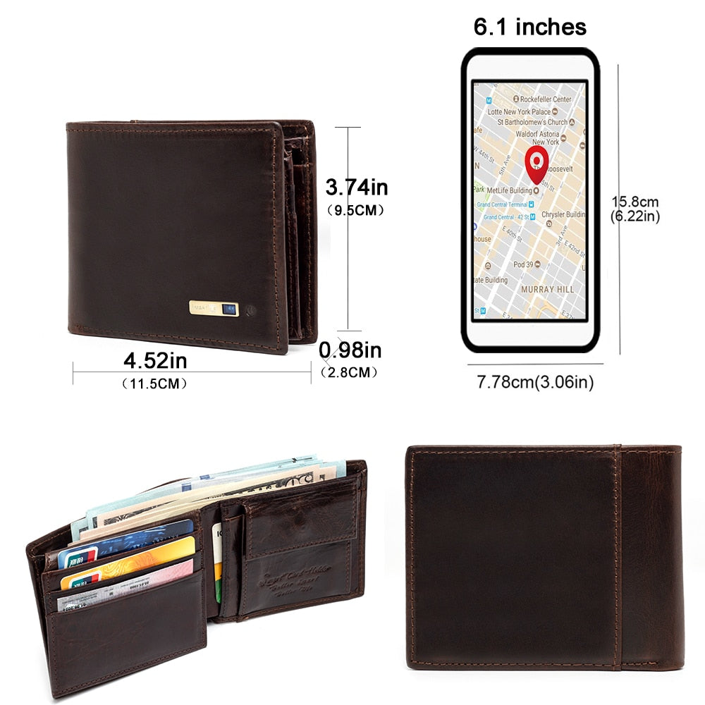 Smart Anti-lost Wallet -compatible Leather Short Credit Card Holders Genuine Leather Men Wallets