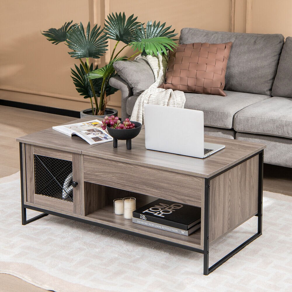 Costway Lift Top Coffee Table W/ Storage Hidden Compartment & Open Shelf Living Room