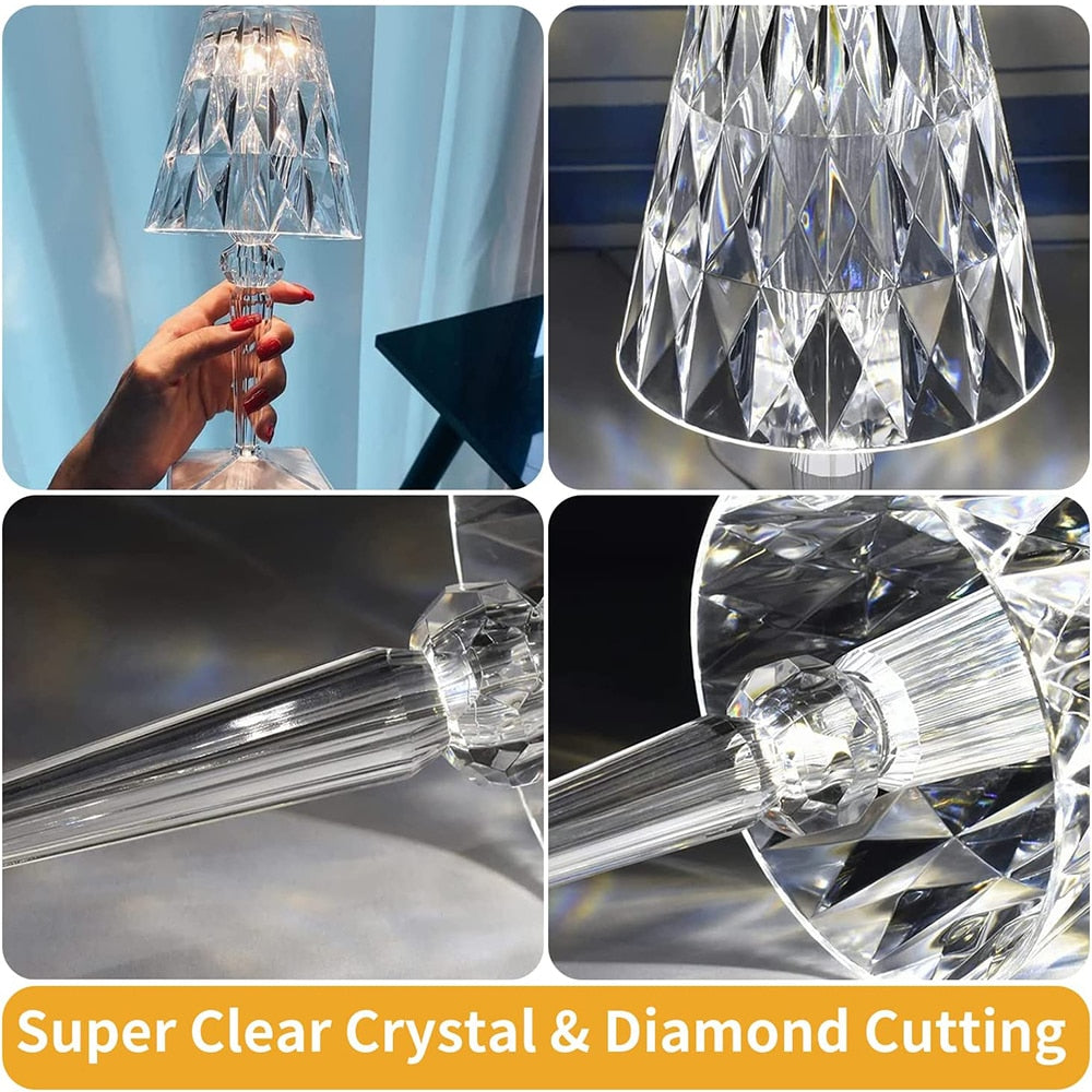 USB Rechargeable Diamond Table Lamp Touch Control Dimmable Crystal Rose Night Light For Bedroom Bedside Bar Acrylic Decoration