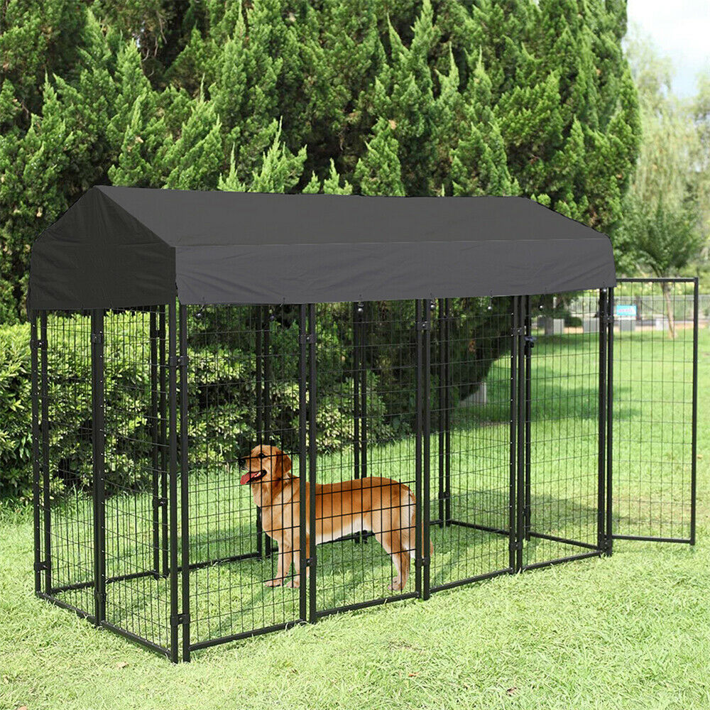 Large Dog Kennel Dog Crate Cage, Welded Wire Pet Playpen with UV Protection Waterproof Cover