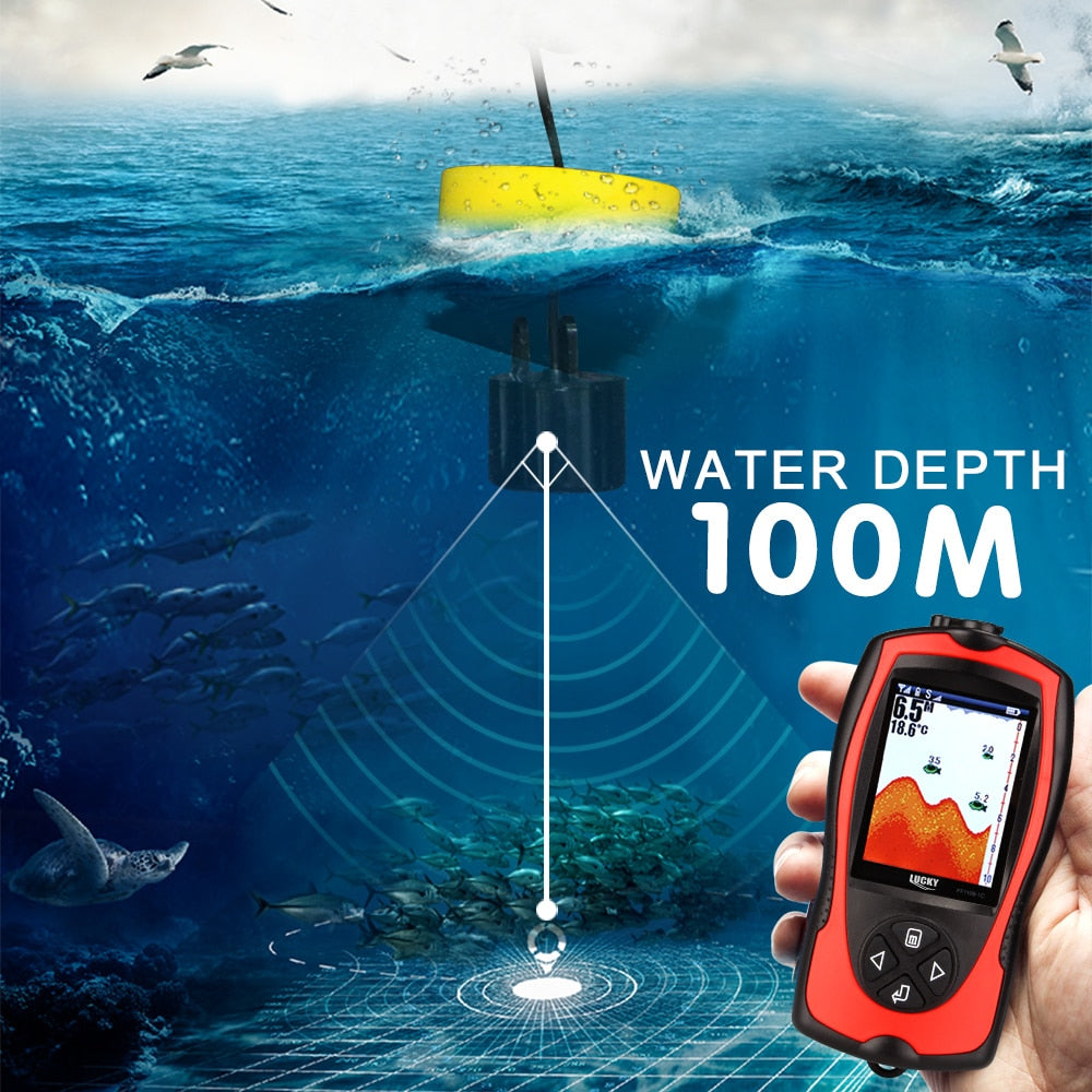 FF1108-1CT/1CLA Portable Fish Finder 100M Depth Fish Alarm Wired Fish Detector 2.4inch TFT Color LCD Fishfinder Fish Locator