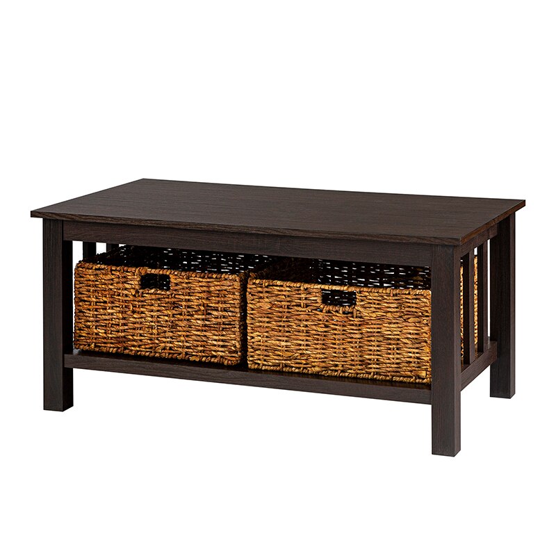 Traditional Storage Coffee Table with Bins, Espresso  Furniture Living Room