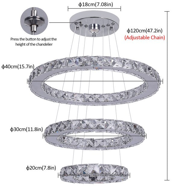 Modern Ring Crystal LED Fixture Home Chrome Lustre Ceiling Lamp Lustres Plafon Living Room Chandelier Kitchen Luminarias Light