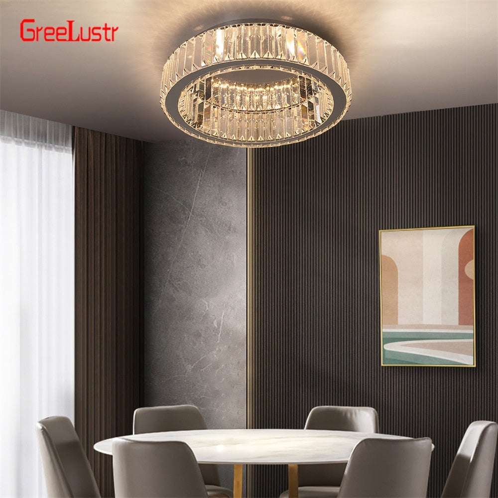 Modern Big Crystal Round Led Chandelier Dimmable Ceiling Light Fixture with Remote for Foyer Hall Bedroom Indoor Lights  Lustres