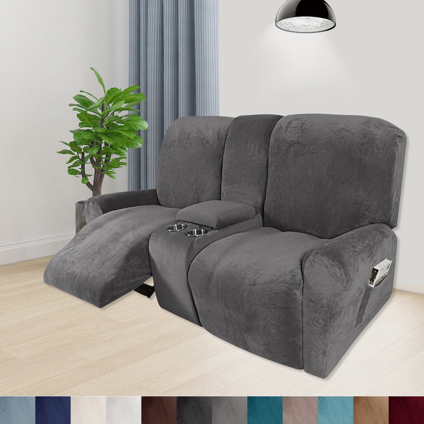 Recliner Sofa Covers 2 Seater Sofa Covers with Cup Holder Velvet Stretch Recliner Loveseat Slipcovers with Middle Console