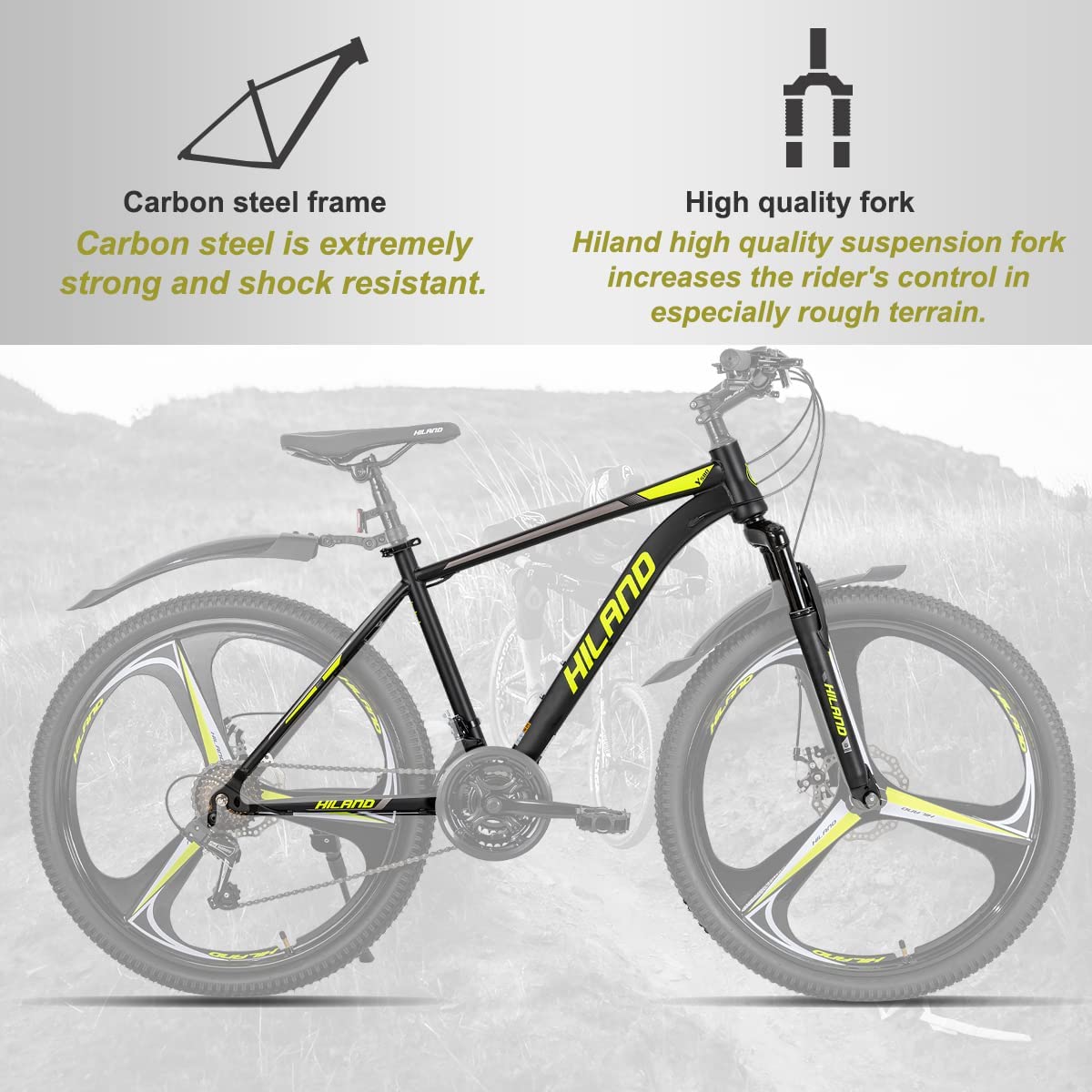 Hiland 26/27.5 Inch Mountain Bike 21 Speed MTB Bicycle with Suspension Fork,Dual-Disc Brake for Men Womens Bikes