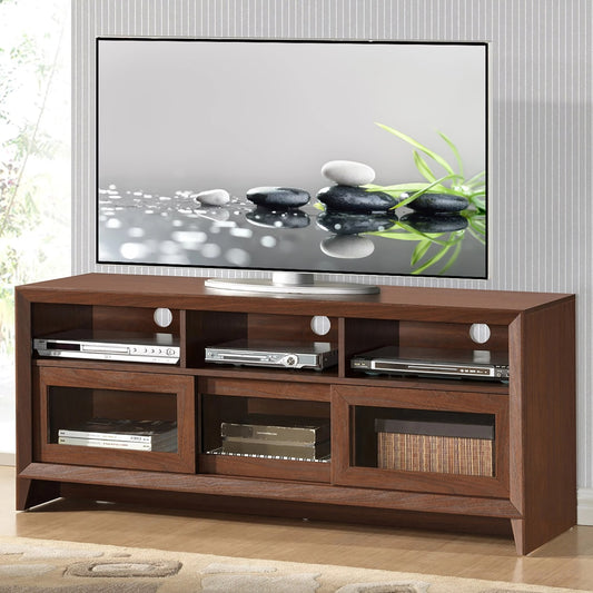 Modern TV Stand with Storage for TVs Up To 60 Cabinet Living Room Furniture  ,Understated Luxury  with Lockers， Hickory,