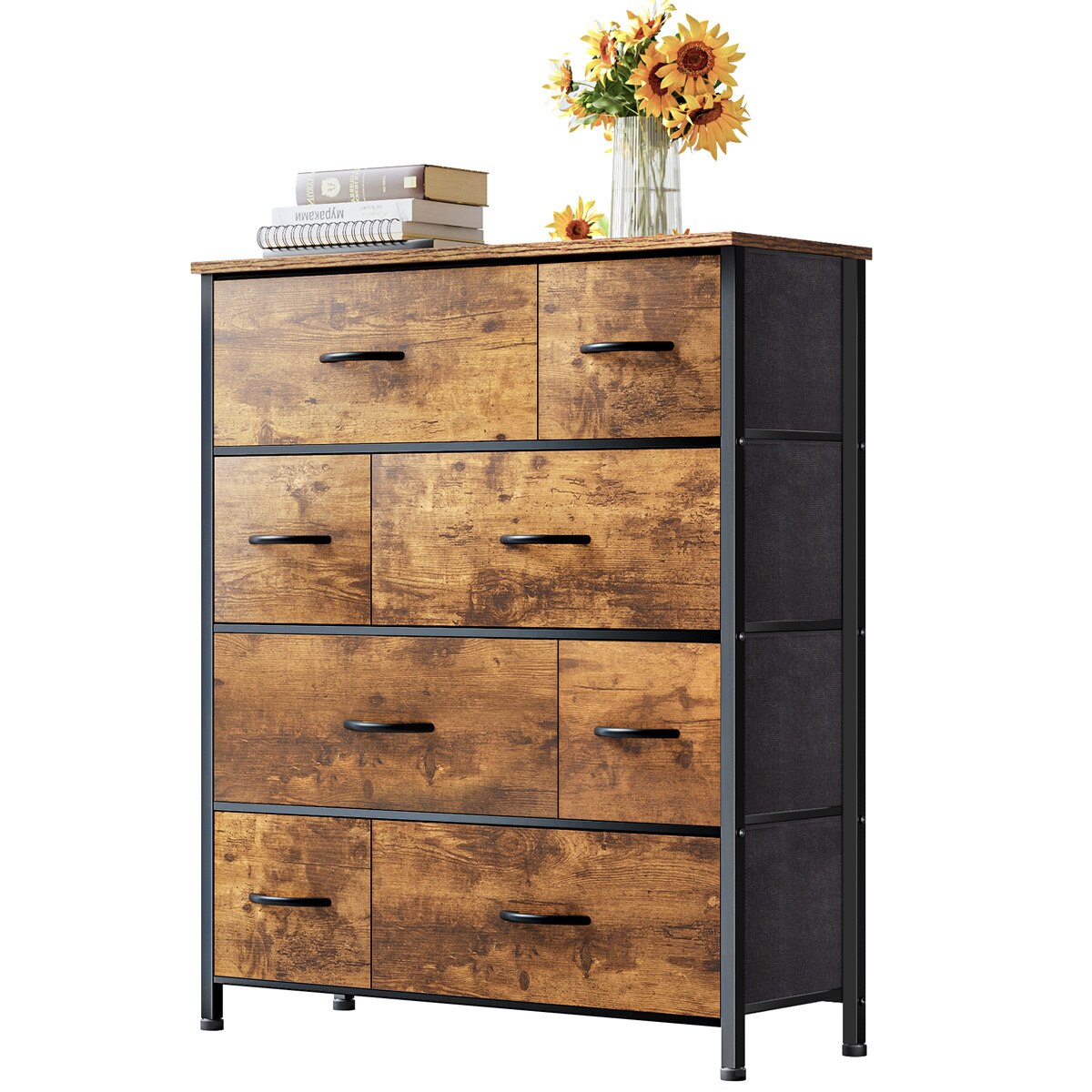 8 Drawer Dresser for Bedroom Fabric Dressers & Chest of Drawers with Wood Top Tall Dresser Near the Bed Storage Cabinet